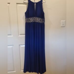 R&M Richards Petite Blue Halter Maxi Gown